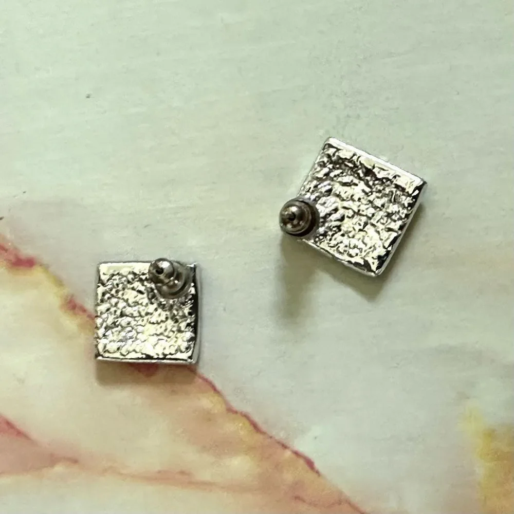 Silver tone and green post earrings